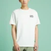 Alphabet-Logo-Aufdruck Retro Casual Kurzarm Creme-Gelb