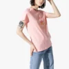 Alphabet-Muster-Print Rundhalsausschnitt Kurzarm Rosa