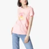 Alphabet-Muster-Print Rundhalsausschnitt Kurzarm Rosa