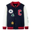 Baseballjacke mit Farbblock-Stickerei, asiatische Größen „Marineblau-Weiß-Rot“