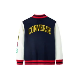 Baseballjacke mit Farbblock-Stickerei, asiatische Größen „Marineblau-Weiß-Rot“