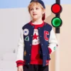 Baseballjacke mit Farbblock-Stickerei, asiatische Größen „Marineblau-Weiß-Rot“