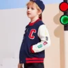 Baseballjacke mit Farbblock-Stickerei, asiatische Größen „Marineblau-Weiß-Rot“