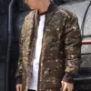 Bedruckte Camo-Mid-Standkragen-Jacke in asiatischen Größen „Camo Green“