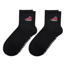 Bestickte Crew-Socken mit Schuh-Patch, zwei Paar „Schwarz“ Bestickte Crew-Socken mit Schuh-Patch, zwei Paar „Schwarz“
