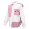Blumen-Shirt mit kleinem Logo, Colorblocking, langärmelig, weiß-rosa