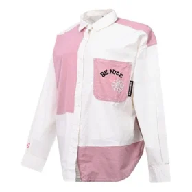 Blumen-Shirt mit kleinem Logo, Colorblocking, langärmelig, weiß-rosa