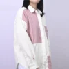 Blumen-Shirt mit kleinem Logo, Colorblocking, langärmelig, weiß-rosa
