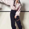 Casual-Hemd-Jacke mit kleinem Logo, rosa-lila