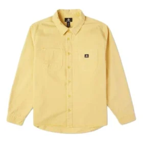 Converse Herren-Freizeitjacke aus gewebtem Stoff mit Knöpfen, Retro-Langarmjacke, Gold Converse Herren-Freizeitjacke aus gewebtem Stoff mit Knöpfen, Retro-Langarmjacke, Gold