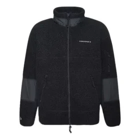Converse Herren-Jacke mit Stehkragen und Patchwork-Details, schwarz Converse Herren-Jacke mit Stehkragen und Patchwork-Details, schwarz