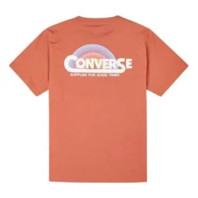 Converse Herren-Sport-T-Shirt mit Regenbogen-Logo-Print, gestrickt, kurzärmelig, rot Converse Herren-Sport-T-Shirt mit Regenbogen-Logo-Print, gestrickt, kurzärmelig, rot