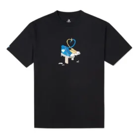 Converse Herren-T-Shirt mit Aufdruck, lässig, atmungsaktiv, kurzärmelig, schwarz Converse Herren-T-Shirt mit Aufdruck, lässig, atmungsaktiv, kurzärmelig, schwarz
