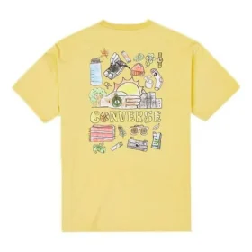 Converse Herren-T-Shirt mit Graffiti-Cartoon-Print, locker sitzend, Rundhalsausschnitt, kurze Ärmel, goldfarben Converse Herren-T-Shirt mit Graffiti-Cartoon-Print, locker sitzend, Rundhalsausschnitt, kurze Ärmel, goldfarben