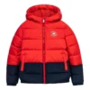Daunenjacke mit Kapuze und Fleecefutter sowie Logo-Emblem, asiatische Größen „Rot Schwarz“