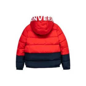 Daunenjacke mit Kapuze und Fleecefutter sowie Logo-Emblem, asiatische Größen „Rot Schwarz“