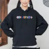 Hoodie aus Strick mit kontrastfarbener Alphabet-Stickerei, schwarz