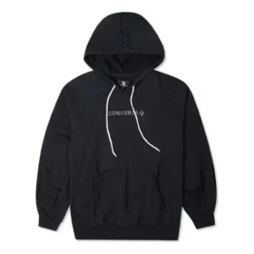 Hoodie mit Logo-Stickerei, locker gestrickt, schwarz