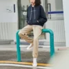 Hoodie mit Logo-Stickerei, locker gestrickt, schwarz