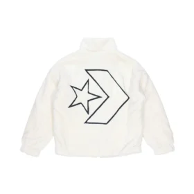 Jacke mit lockerem Stehkragen und „Stay Warm“-Logo, asiatische Größen, „Weiß“ Jacke mit lockerem Stehkragen und „Stay Warm“-Logo, asiatische Größen, „Weiß“