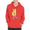Kapuzen-Sweatshirt mit Kordelzug und Finger-Letter-Print, rot