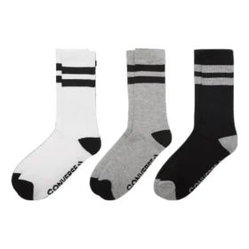 Klassische Crew-Socken mit zwei Streifen, drei Paar „Weiß Grau Schwarz“ Klassische Crew-Socken mit zwei Streifen, drei Paar „Weiß Grau Schwarz“