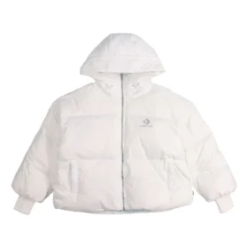 Kurze Daunen-Puffer-Jacke mit Kapuze, asiatische Größen, „Weiß“