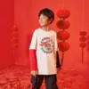 Langarm-T-Shirt mit aufgedrucktem Logo zum Jahr des Hasen, asiatische Größen „Weiß Schwarz Rot“