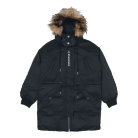 Lange Daunenjacke in asiatischen Größen „Schwarz“