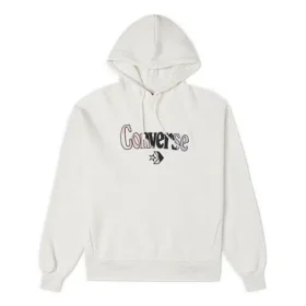 Locker sitzender Fleece-Hoodie mit gesticktem Logo, Weiß