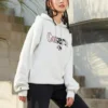 Locker sitzender Fleece-Hoodie mit gesticktem Logo, Weiß