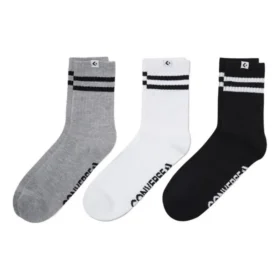 Logo Stripes Quarter Socken, drei Paar „Schwarz Grau Weiß“ Logo Stripes Quarter Socken, drei Paar „Schwarz Grau Weiß“