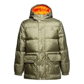 Mittellange bedruckte Daunenjacke, asiatische Größen „Metallic Green“