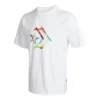 Sport-T-Shirt mit Rundhalsausschnitt, kurzen Ärmeln und Stern-Chevron-Print – asiatische Größen „Weiß“