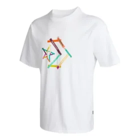 Sport-T-Shirt mit Rundhalsausschnitt, kurzen Ärmeln und Stern-Chevron-Print – asiatische Größen „Weiß“