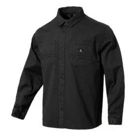 Twill-Langarmhemd mit Knöpfen – asiatische Größen „Schwarz“