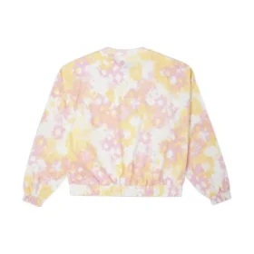 Washed Floral Baumwoll-Shirt mit Rundhalsausschnitt, asiatische Größen „Pink“