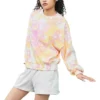 Washed Floral Baumwoll-Shirt mit Rundhalsausschnitt, asiatische Größen „Pink“