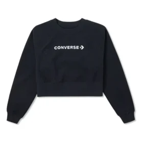 Wordmark Fleece-Crew-Top „Schwarz“